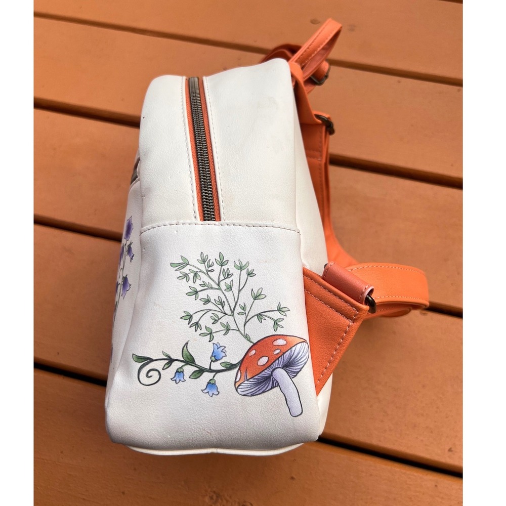 Disney Loungefly Tinker Bell Mushroom House Mini Backpack Cream Orange Fairy Bag - Picture 4 of 9